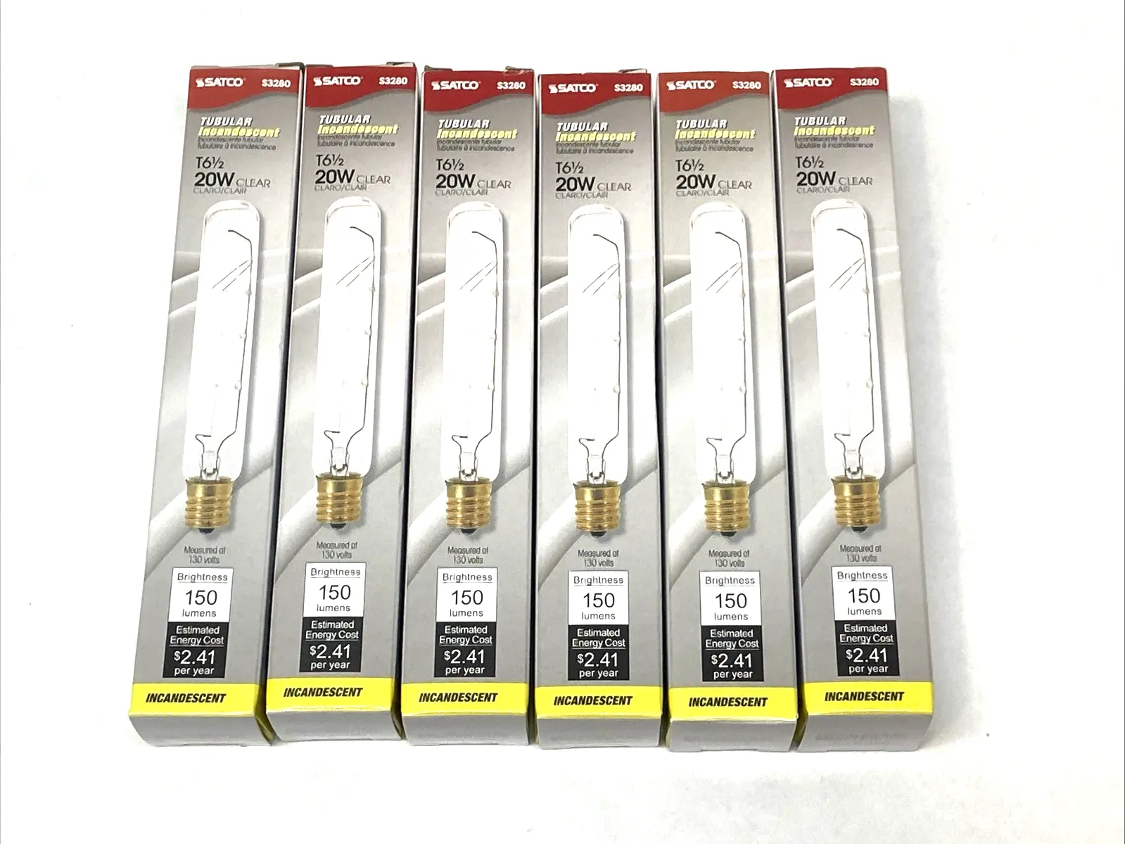 New | in-Stock SATCO Tubular Incandescent Clear Light Bulb T6.5 20W LOT OF 6 Lamps Michigan US | Maverick Industrial Sales #1401259