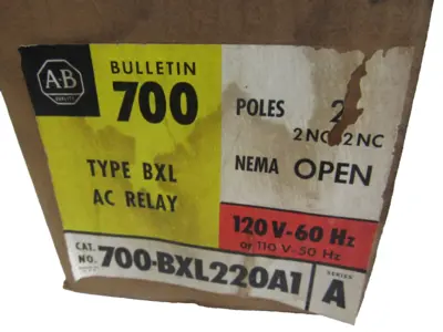 ALLEN BRADLEY 700-BXL220A1 AC RELAY 700BXL220A1 SERIES A NEW, SURPLUS