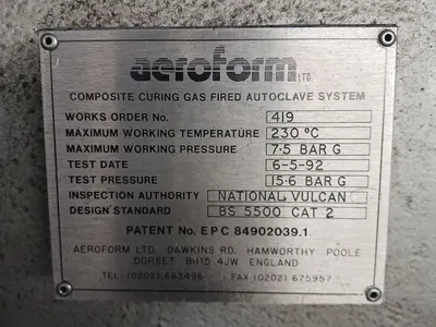 USED Aeroform Composite Curing Autoclave System