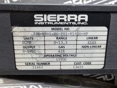 Sierra Instruments 730-N2-1-E0-PV1-V1-S0-MP Mass Flow Meter 0-13.3 SCFM Surplus