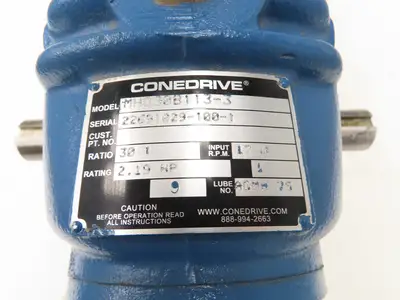 Cone Drive MHO30B113-3 Worm Gearbox 30:1 Reducer 2.19Hp 58rpm 56C Dual Output