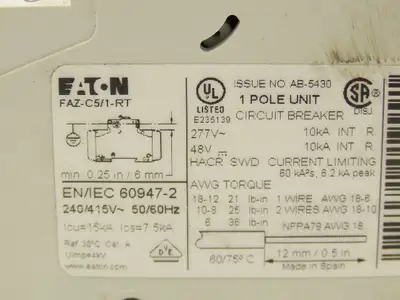 Eaton FAZ-C5/1-RT Miniature Circuit Breaker 240/415V 1 Pole 5A