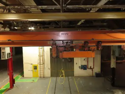 Cleveland Tramrail P&H 15 Ton Double Girder Underhung Bridge Crane 34' 10" Span
