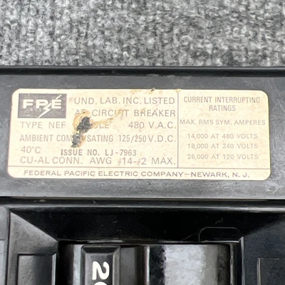 Used Federal Pacific NEF421020 Circuit Breakers California US | Davliegogo LLC #1705751