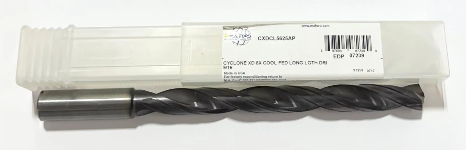 M.A. Ford 9/16" Solid Carbide Drill 8xD Coolant Fed Double Margin Altima Plus