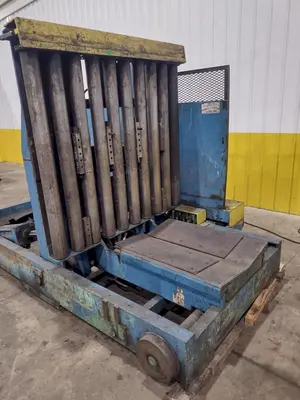20,000 LBS X 54" X 36" BRANER HYDRAULIC COIL CAR UPENDER WITH POWER FEED CONVEYOR: YOBRO #25238