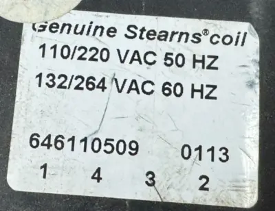 NEW STEARNS 646110509 COIL ASSEMBLY 110/220VAC 50HZ 132/264VAC 60HZ
