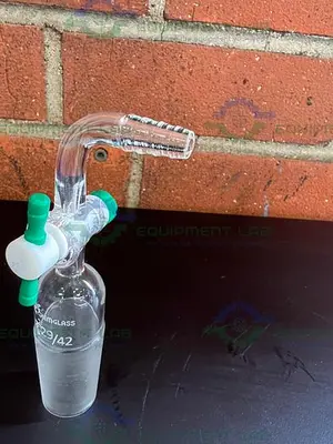 USED CHEMGLASS FLOW CONTROL ADAPTER, 90°, 2MM 29/42 INNER JOINT, W/ PTFE STOPCOCK