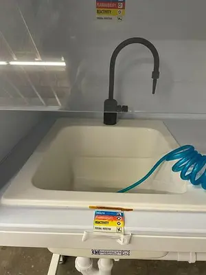 E.L. Mustee & Sons inc CHEMICAL SAFE POLYBENCH WUAL SINKS WITH SPRAYER AND YELLO