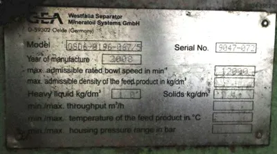 (4) Westfalia OSD 6-0196-067/5 fuel oil purifiers, SS.