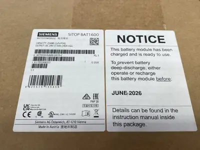 New | in-Stock Siemens SITOP BAT1600 24 V DC 7.5 Ah LiFePO4 Lith Battery Batteries Michigan US | Maverick Industrial Sales #1487647