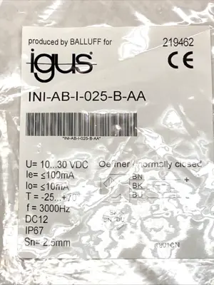 USED IGUS PROXIMITY SWITCH PNP NC M8 PLUG IP67 10-30VDC