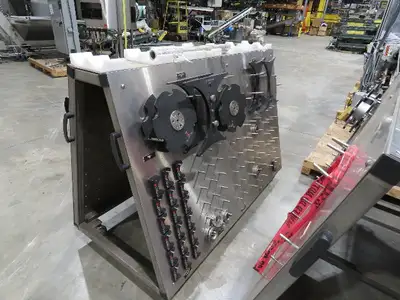 Shibuya Hoppmann Norwalt Aerosol Can Puck Sorter Inserter Line w/ Feeder Hopper