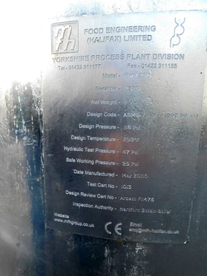 USED FOOD ENG LTD. KETTLE RMV-250