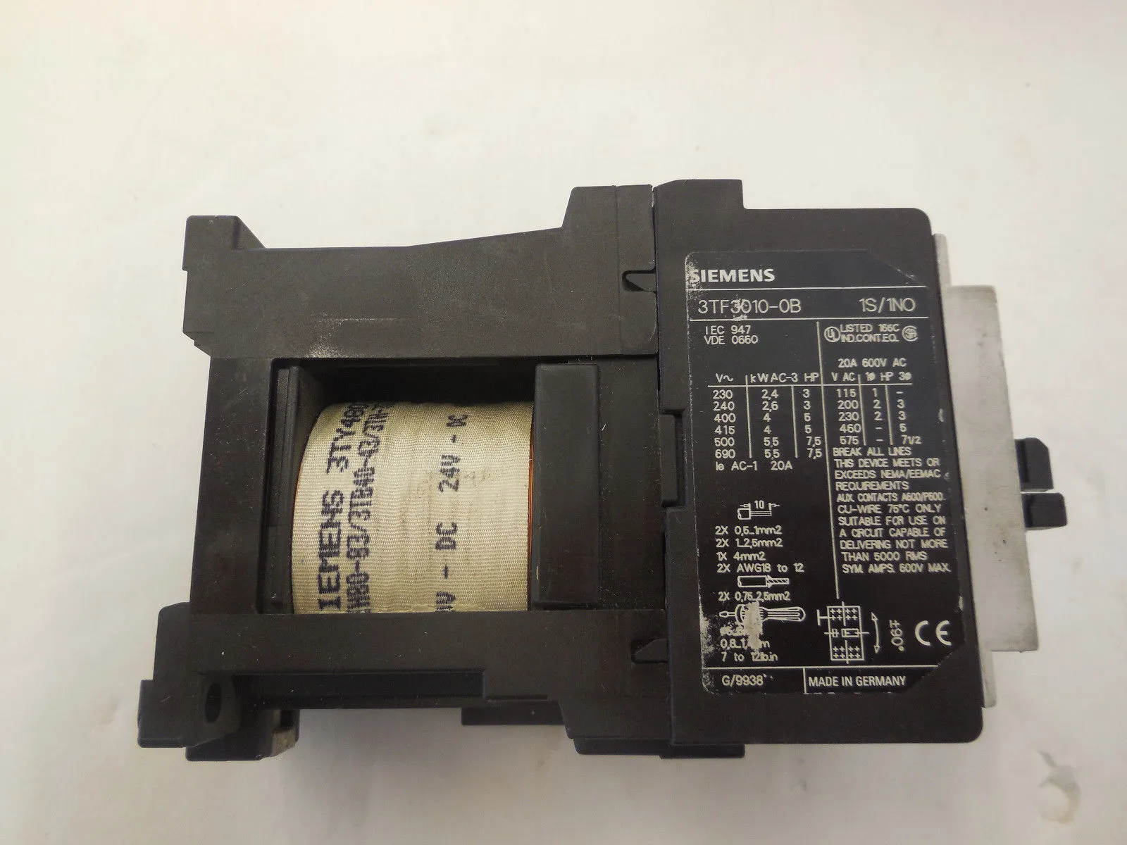 SIEMENS 3TF3010-OB CONTACTOR 3TF3010OB