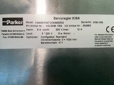 Used PARKER 638A063F0STOCAN000RD2 Servo Drives Ohio US | HGR 24 #1572135
