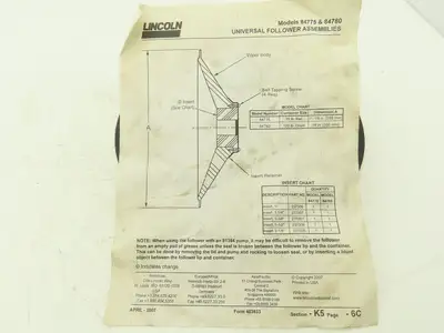 Lincoln 84775 Grease Pump Follower Plate 35Lb Pail 11-1/4" Diameter
