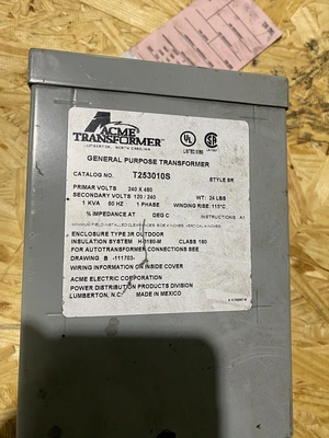 USED ACME ELECTRIC TRANSFORMER T-2-53010-S