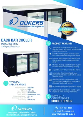 New | in-Stock Dukers New Dukers DBB48-H2 2-Door Bar and Beverage Cooler (Hinge Doors) Bottle Coolers Illinois US | Falcon Restaurant Supply #1376325