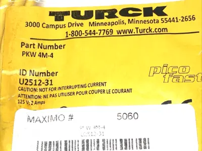 New | in-Stock Turck Picofast Cable M8 Female 4-Pin 4m Misc Electrical & Power Parts Michigan US | Maverick Industrial Sales #1402949