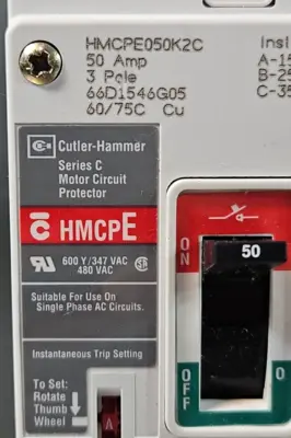 Cutler Hammer HMCP050K2C Molded Case Circuit Breaker 3P 50A (BIN433)