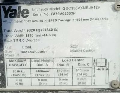USED 2016 YALE GDC155VXNKJV126