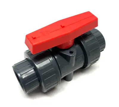 Double Union PVC Ball Valve, PN10, Gray, Threaded to Slip Sockets - New Other
