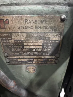 1981 RANSOME 25P-A Welding Equipment, Positioners | Holland Equipment Hunters, Inc. (4)