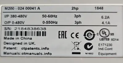 Emerson Control Tecniques M200-02400041A 2hp Unidrive M200 (BIN631)