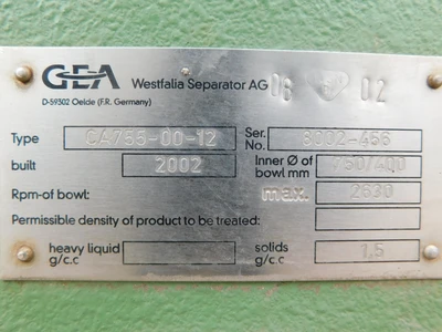 Used GEA CA755-00-12 Decanter Centrifuges Ohio US | Equipment Recovery Corp. #1331550