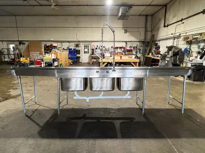 Used Eagle Used 150" Eagle Stainless 3 Compartment Sink with Faucet and Sprayer Sinks Illinois US | Falcon Restaurant Supply #1375565