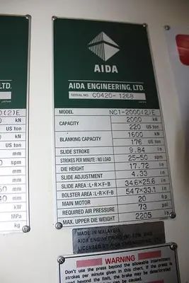 USED 2008 AIDA NC1-2000(2)E