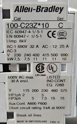 Allen-Bradley 100-C23Z*10 Ser C Contactor with 100S-F/A. 4C-23