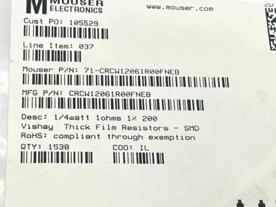 New | in-Stock Vishay Dale CRCW12061R00FNEB Resistors Michigan US | Maverick Industrial Sales #1397035