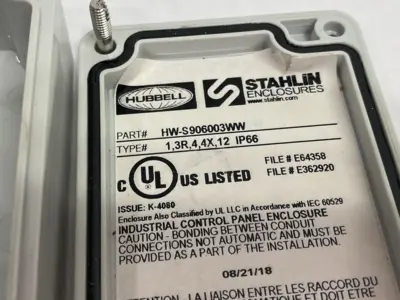 USED HUBBELL STAHLIN NON-METALLIC ENCLOSURE NEMA 4X