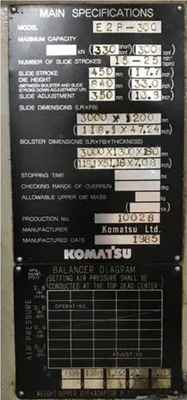 USED 1985 KOMATSU PRESSES KOMATSU E2P-300 PRESS