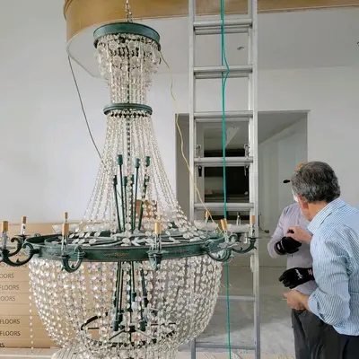 Round Crystal 12-Light Chandelier Green 16' long 4' round