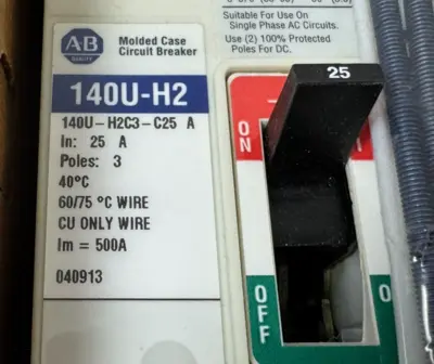 140U-H2C3-C25 CIRCUIT BREAKER SER. A 25kA 25A 3P MCCB PRE-OWNED UNUSED SURPLUS
