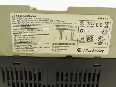 Allen Bradley 25B-D6P0N104 Powerflex 525 3Hp VFD AC Drive 480V 50/60Hz FRN 1.003