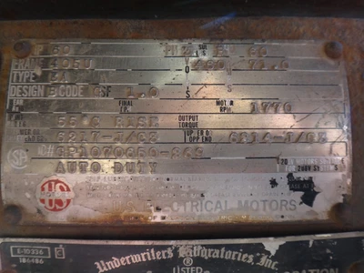 U.S. Electrical 60 HP, 1800 RPM, Electric Motor