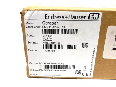 NEW ENDRESS+HAUSER CERABAR PMP11 GAUGE PRESSURE TRANSDUCER 0.5% ACC.
