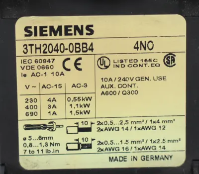 Siemens 3TH2040-0BB4 Contactor w/ 3TX4490-3R Surge Suppressor