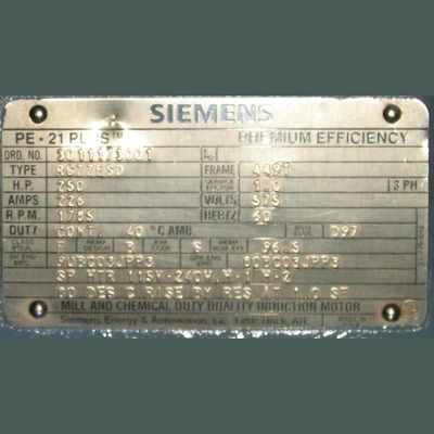 Siemens 250 HP Explosion Proof Electric Motors