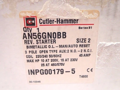 New | in-Stock Cutler Hammer Motor Starter Bimetallic Man/Auto Reset 3 Pole 45A Starters Michigan US | Maverick Industrial Sales #1396634