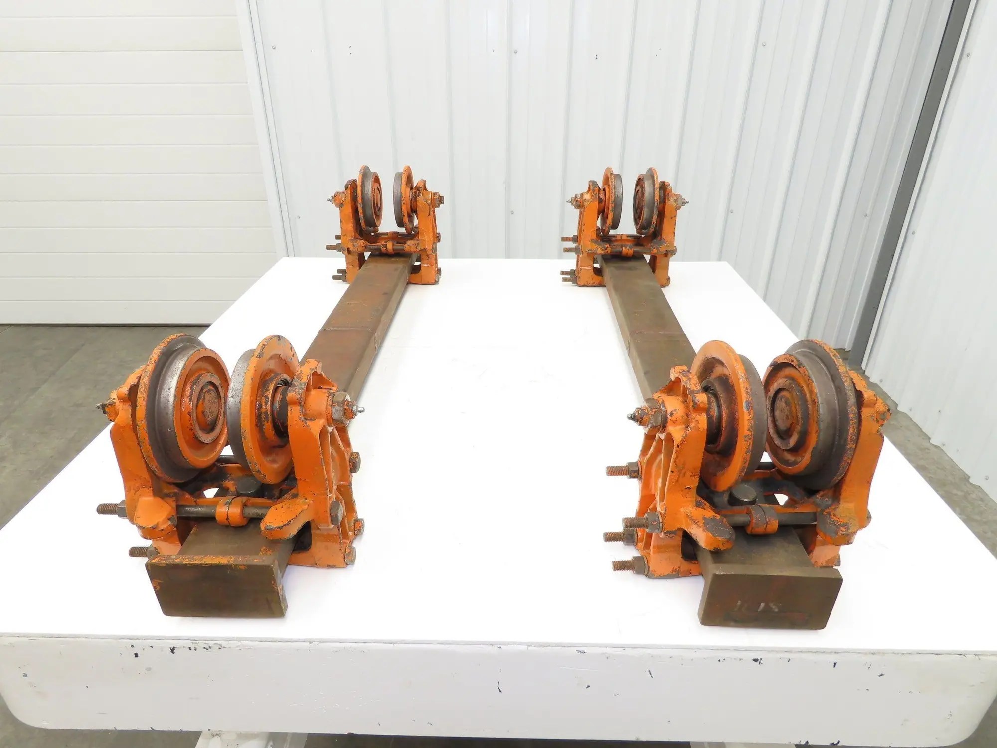 Cleveland Tramrail Bridge Crane 46" Stop Bar ES Idler Heads WA 5"Wheels Set of 2