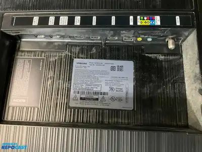 Samsung AC110 120V 50/60Hz 140W Television model #UN55NU7100FXZA measuring 49” x 28”