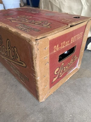 Strohs Bohemian Beer Plastic Coated Cardboard Case w/24 12oz Bottles Glass