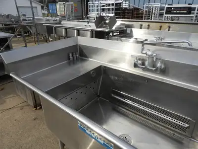 Used Duke Used 3 Compartment Stainless Steel Commercial Sink with Twist Drains and X-Stream Wash - SS18 Sinks Illinois US | Falcon Restaurant Supply #1376484