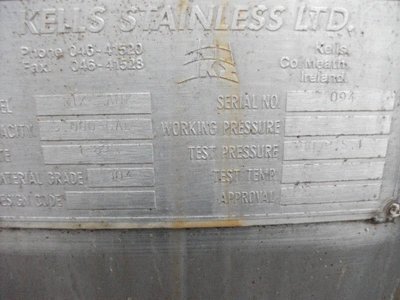 13,500L S/S JKTD Contra Rotational  mixing vessel 5.5 kW
