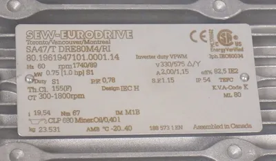 NEW SEW EURODRIVE SA47/T DRE80M4/RI GEAR MOTOR W/ SA47/A/T REDUCER